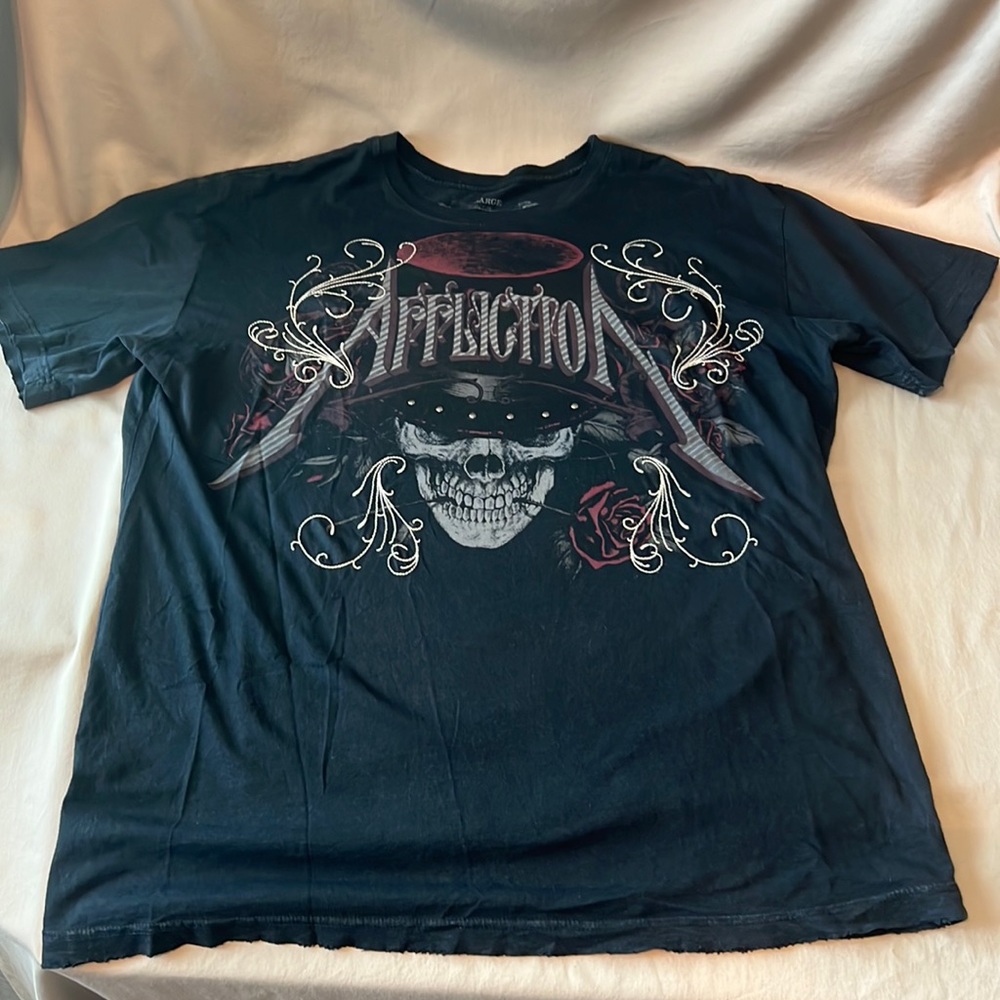 Men’s Short Sleeve Black, Gray & Burgundy Affliction T-shirt - Sz XL